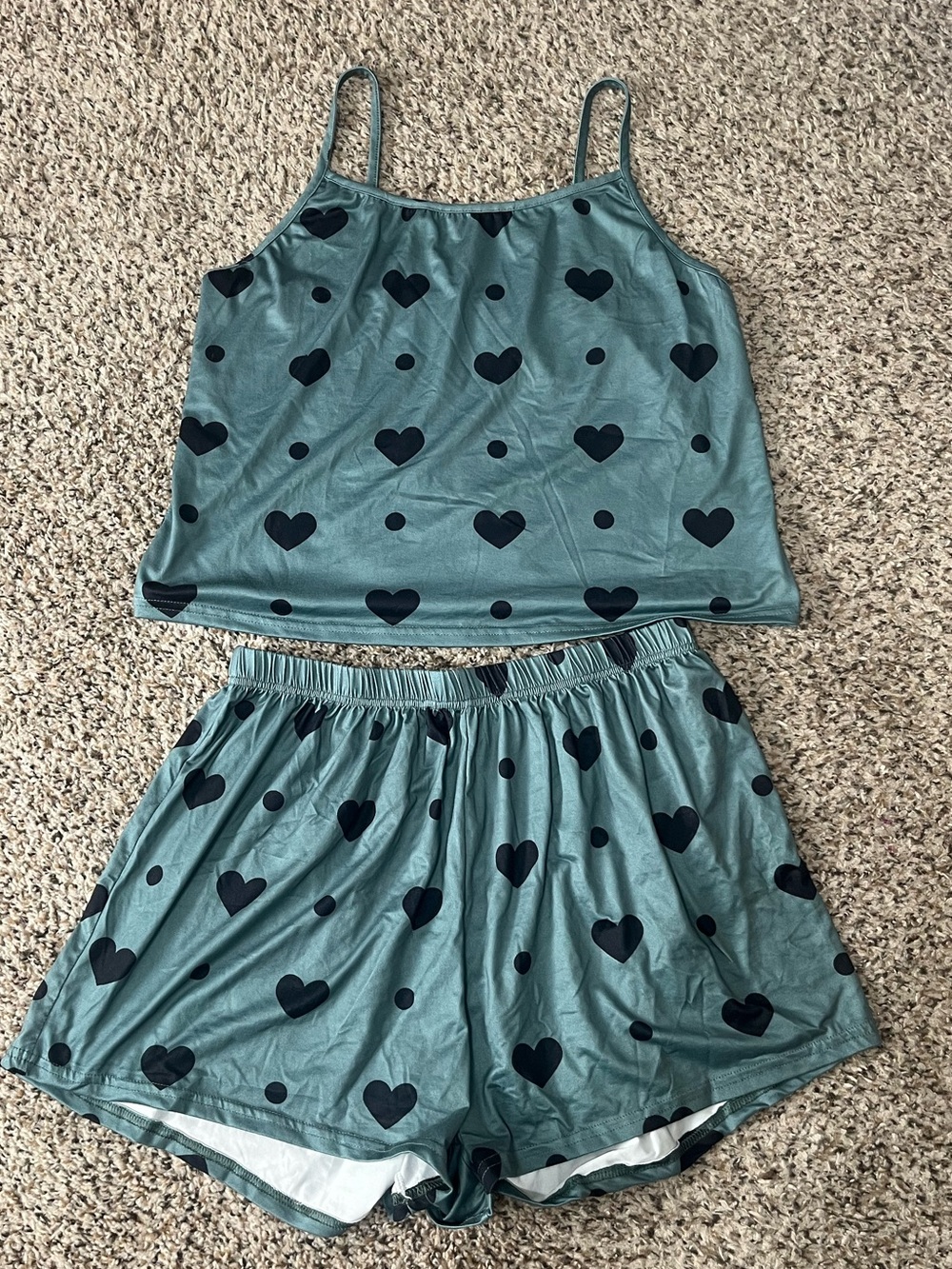 SHEIN Teal Heart & Dot Camisole and Shorts Sleep Set